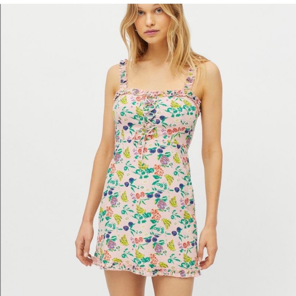 Urban Outfitters Robin Lace Up Pink Floral Mini Dress XS